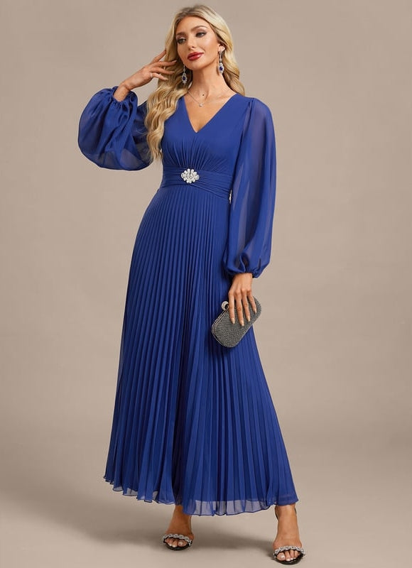 Robe de Soirée Bleu Plissé Élégant - gallery 2