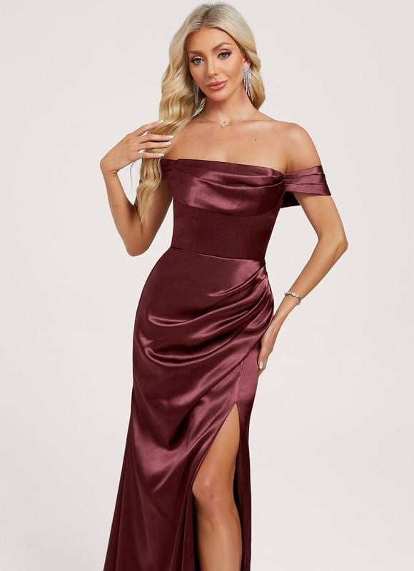 Robe de Soirée Satin Bordeaux Élégante - gallery 3