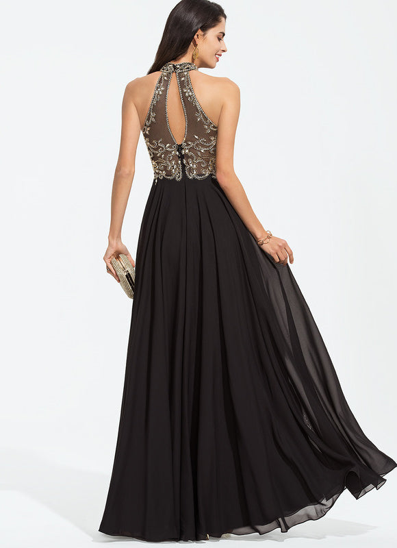 Robe de Soirée Longue Noire Brodée Perles Paillettes - gallery 6