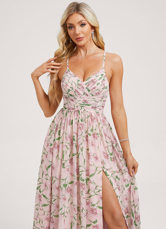 Robe de Soirée Mousseline Beige - gallery 3
