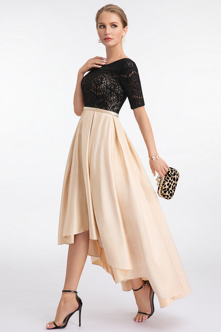 Robe de Soirée Satin Noir Doré - gallery 2