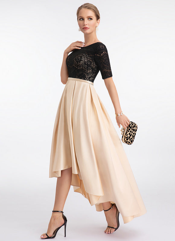 Robe de Soirée Satin Noir Doré - gallery 2