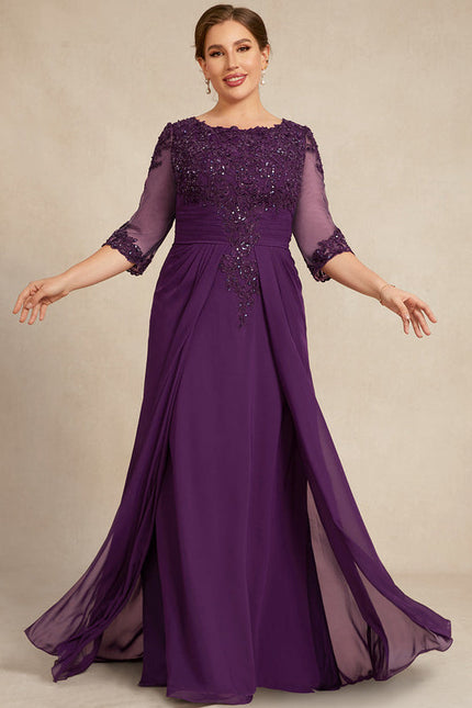 Robe de Soirée Longue Bordeaux En Mousseline Dentelle Perles - gallery 7