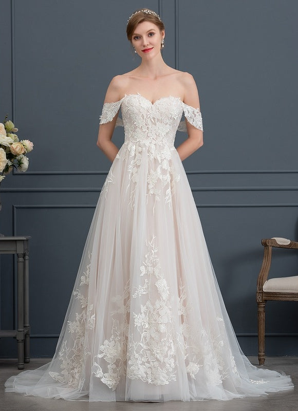 Robe de Soirée Longue Blanche Princesse Tulle Dentelle Mariée - gallery 1