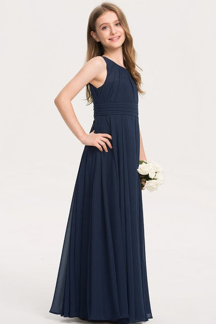 Robe de Soirée Longue Bleue En Mousseline Pour Demoiselle D'Honneur - gallery 2