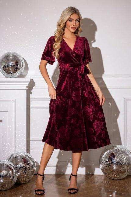Robe de Soirée Velours Bordeaux