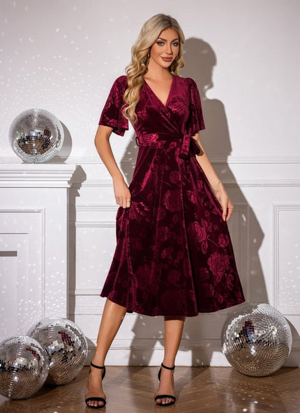 Robe de Soirée Velours Bordeaux