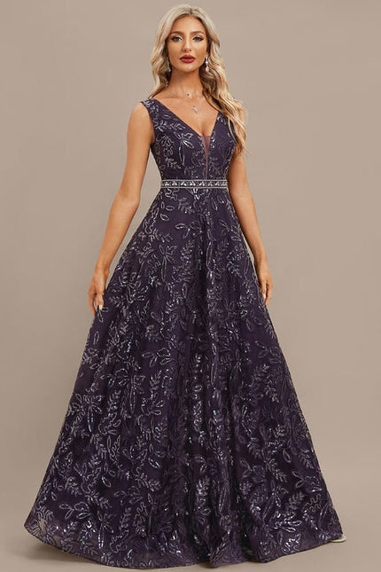 Robe de Soirée Violet Éclat Floral - gallery 5