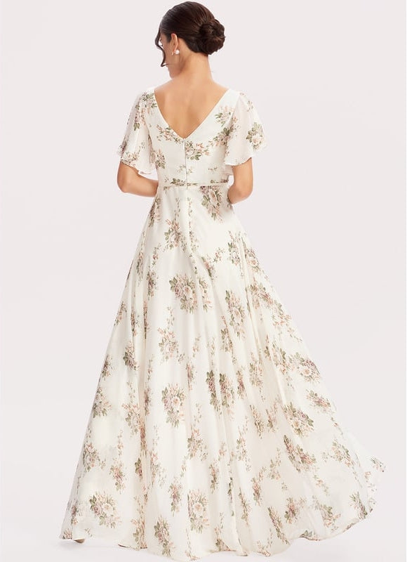 Robe de Soirée Mousseline Beige - gallery 2