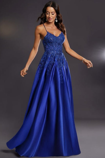 Robe de Soirée Satin Bleu Éclat - gallery 3