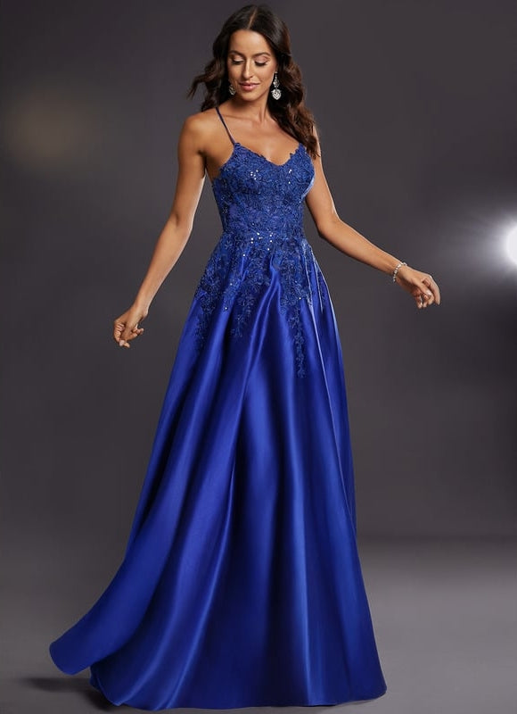 Robe de Soirée Satin Bleu Éclat - gallery 3