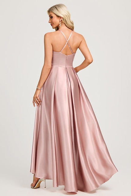 Robe de Soirée Satin Rose Pâle - gallery 1
