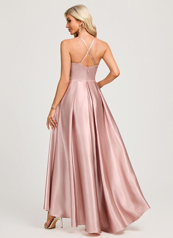Robe de Soirée Satin Rose Pâle - gallery 1