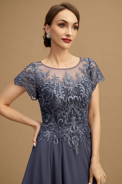 Robe de Soirée Longue Bleu Marine Dentelle Mousseline Volants - gallery 6
