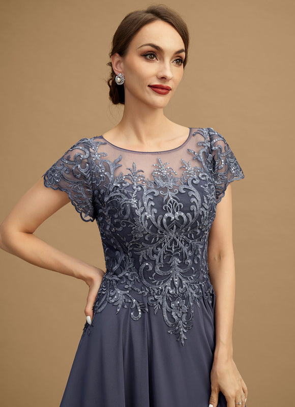 Robe de Soirée Longue Bleu Marine Dentelle Mousseline Volants - gallery 6