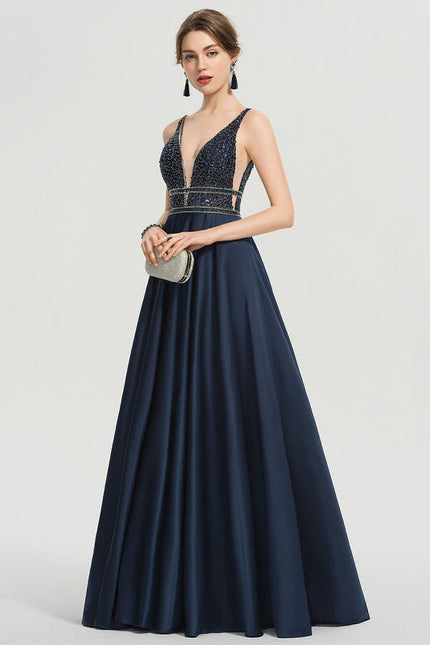 Robe de Soirée Longue Bleue Princesse Perles Paillettes - gallery 4