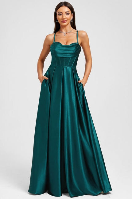 Robe de Soirée Satin Émeraude