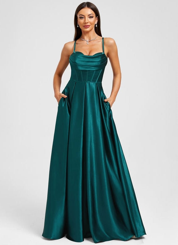 Robe de Soirée Satin Émeraude