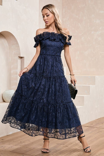 Robe de Soirée Dentelle Marine - gallery 1