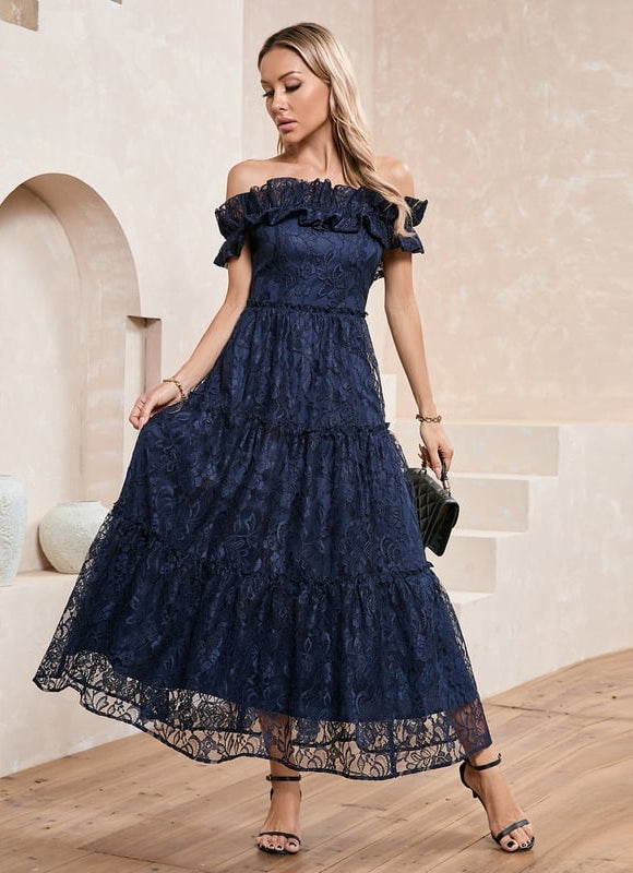 Robe de Soirée Dentelle Marine - gallery 1