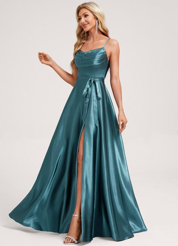 Robe de Soirée Satin Ras Du Sol - gallery 2