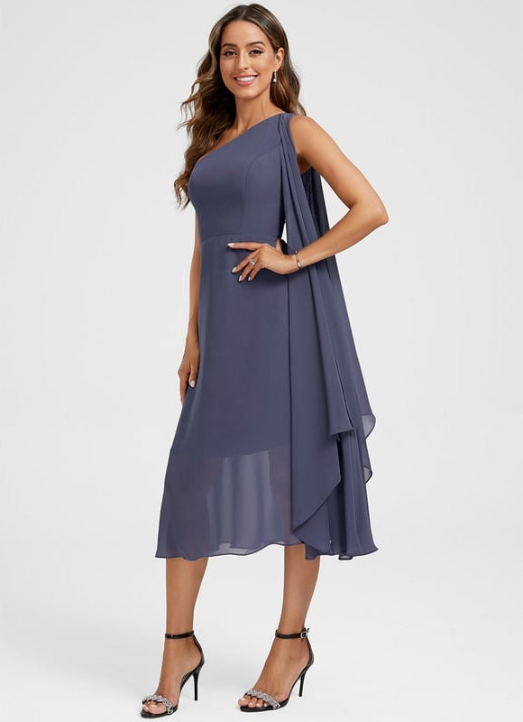 Robe de Soirée Asymétrique Marine - gallery 3
