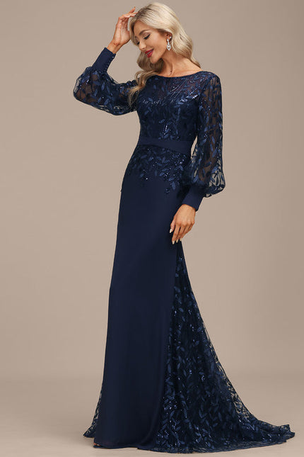 Robe Longue Bleue Sirène Dentelle Soirée - gallery 4