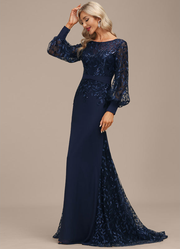 Robe Longue Bleue Sirène Dentelle Soirée - gallery 4