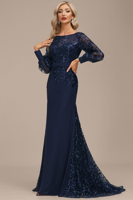 Robe Longue Bleue Sirène Dentelle Soirée - gallery 1