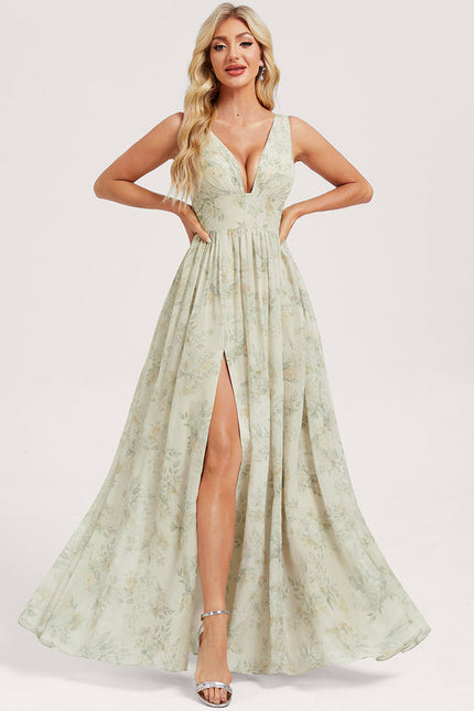 Robe de Soirée Mousseline Beige - gallery 3
