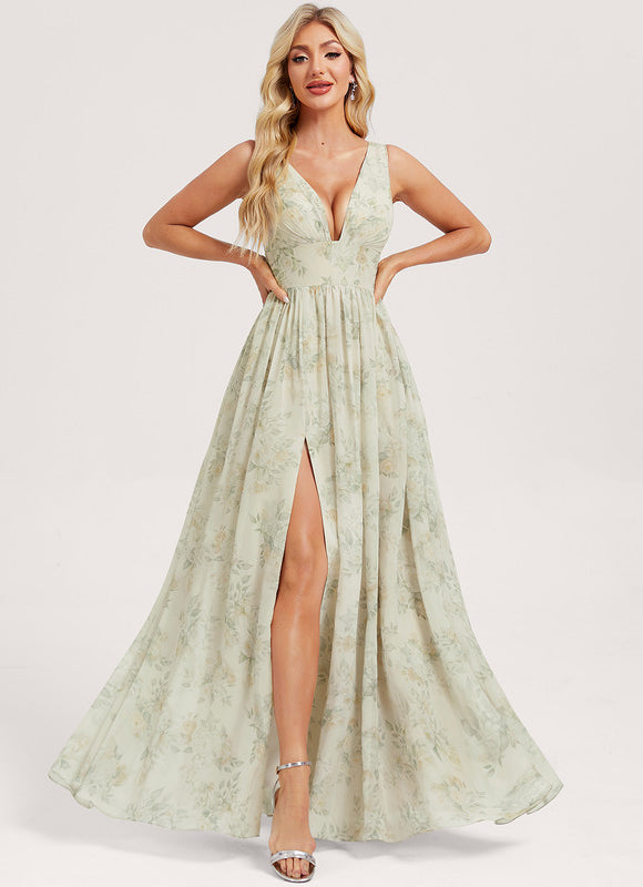 Robe de Soirée Mousseline Beige - gallery 3