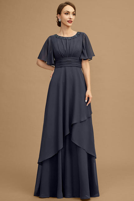 Robe de Soirée Longue Bleue De Cérémonie Plissée À Paillettes - gallery 1
