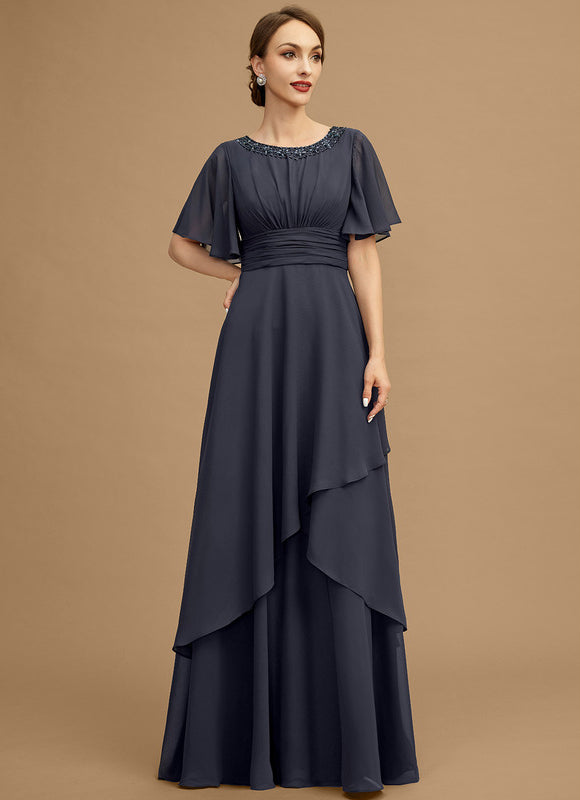 Robe de Soirée Longue Bleue De Cérémonie Plissée À Paillettes - gallery 1