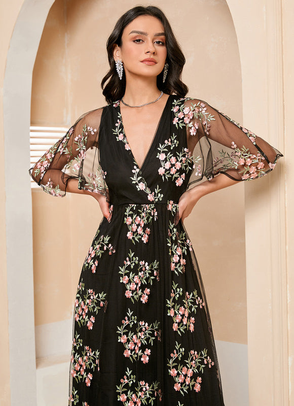 Robe de Soirée Fleur Noire Élégante - gallery 5