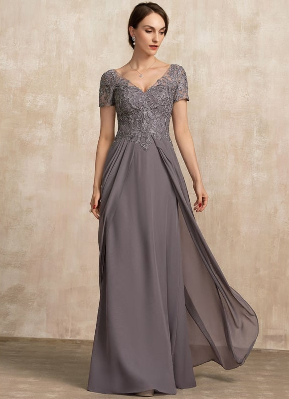 Robe de Soirée Élégance Grise Fendue