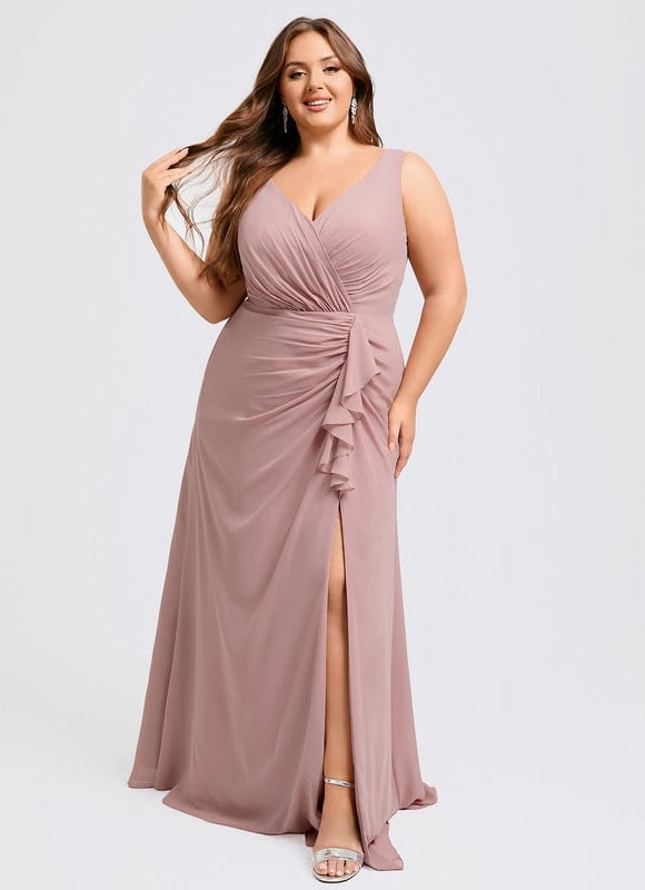 Robe de Soirée Mousseline Beige - gallery 7