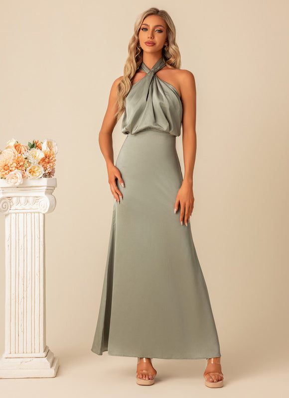 Robe de Soirée Satin Vert Poudré - gallery 3