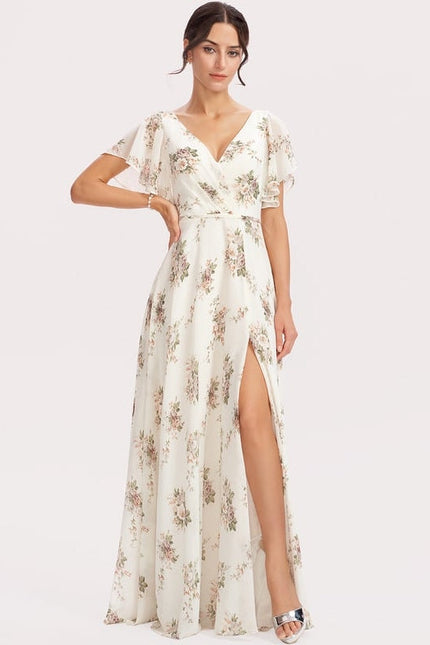 Robe de Soirée Mousseline Beige - gallery 5