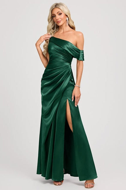 Robe de Soirée Satin Asymétrique Émeraude - gallery 2