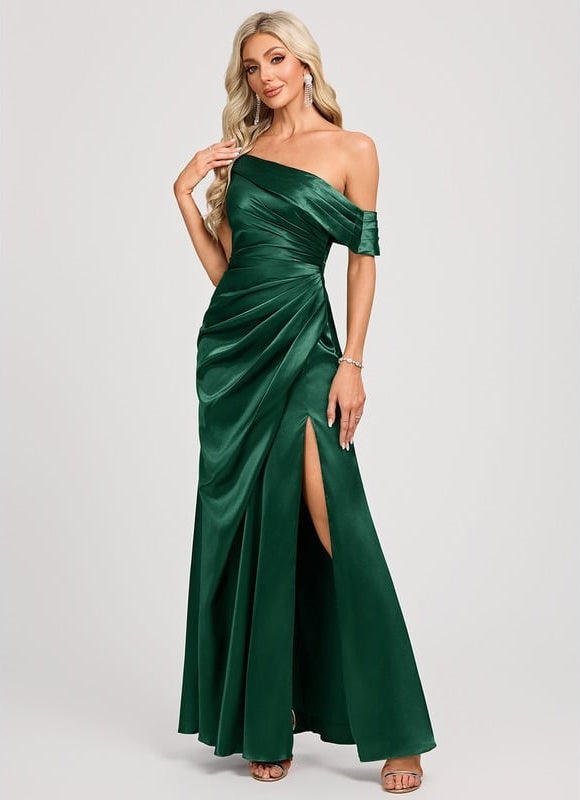 Robe de Soirée Satin Asymétrique Émeraude - gallery 2