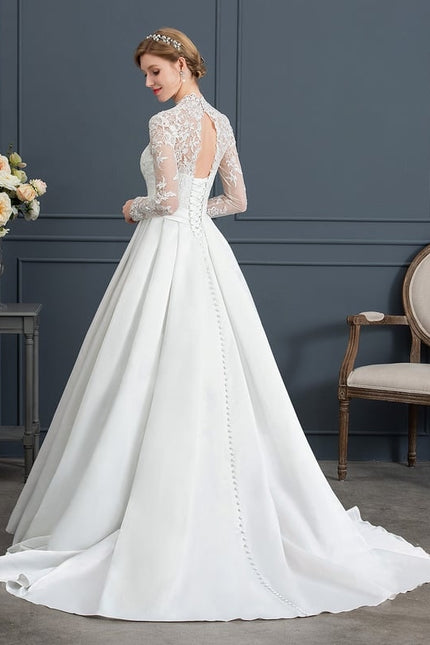 Robe de Soirée Longue Blanche Princesse Dentelle Col V - gallery 3