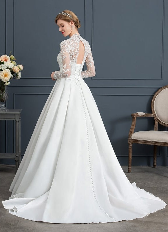 Robe de Soirée Longue Blanche Princesse Dentelle Col V - gallery 3
