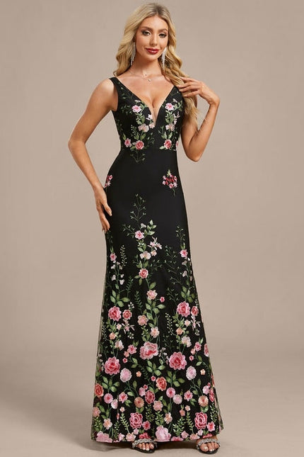 Robe de Soirée Noire Florale - gallery 5