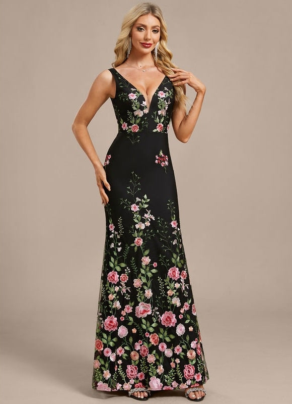 Robe de Soirée Noire Florale - gallery 5