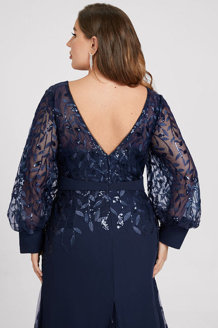 Robe Longue Bleue Sirène Dentelle Soirée - gallery 8