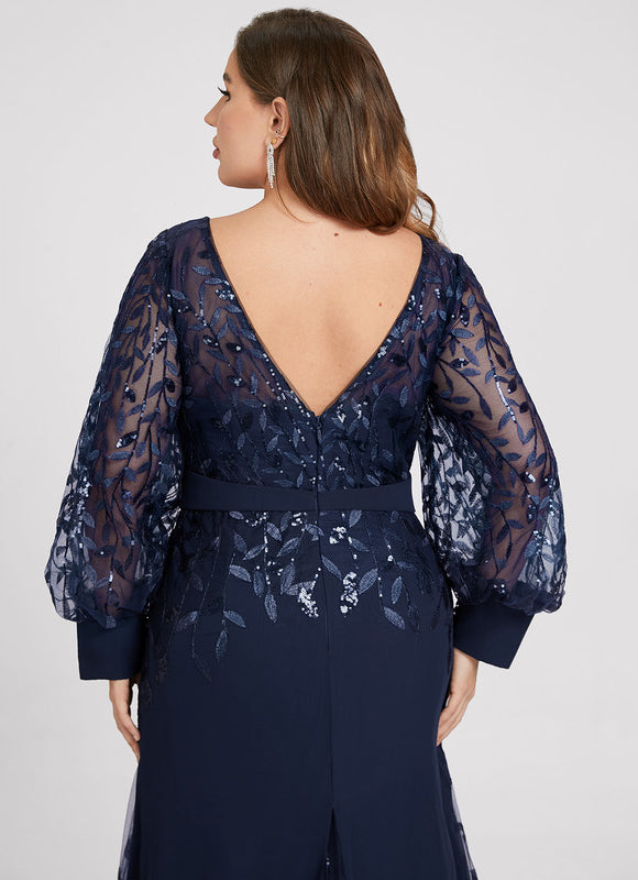 Robe Longue Bleue Sirène Dentelle Soirée - gallery 8