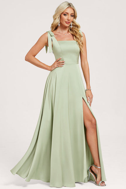 Robe de Soirée Satin Vert Pastel - gallery 1