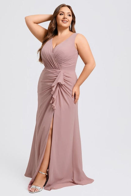 Robe de Soirée Mousseline Beige - gallery 5
