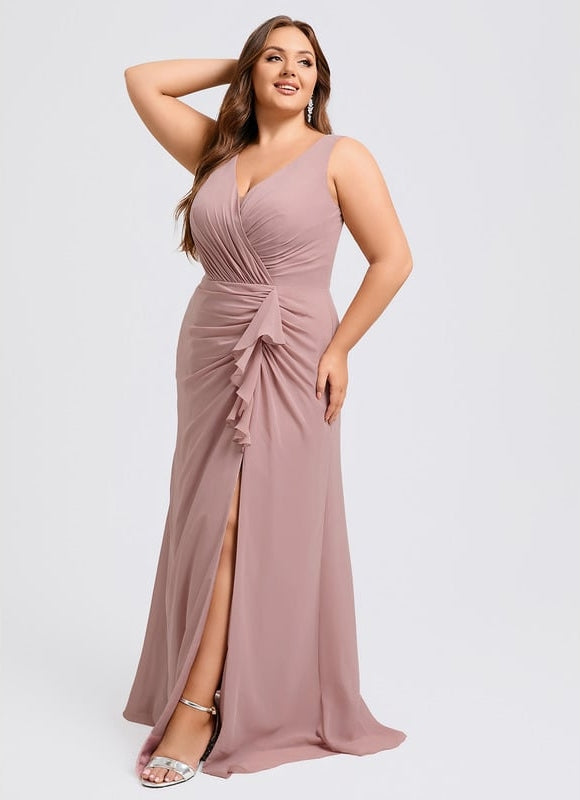 Robe de Soirée Mousseline Beige - gallery 5
