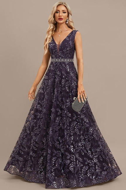 Robe de Soirée Violet Éclat Floral